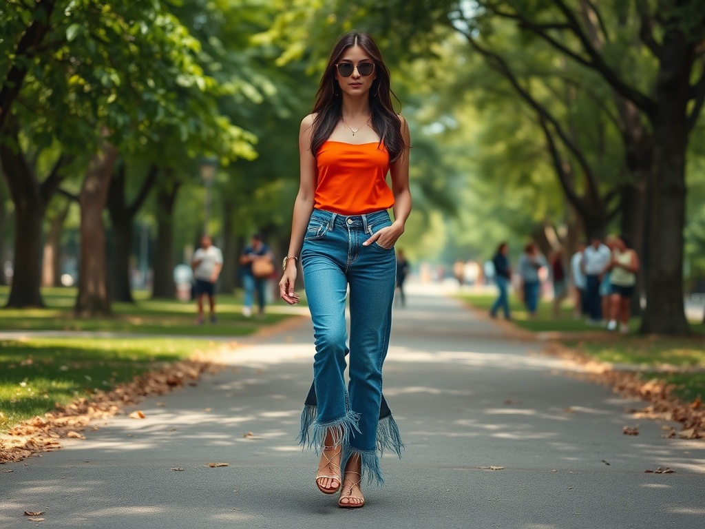 bia-design | Blugi cu tiv asimetric și franjuri: detaliu maximalist